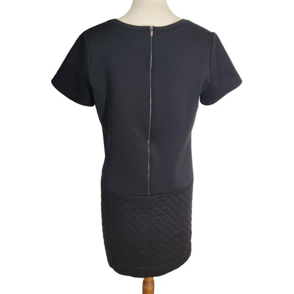 Ann Taylor Black Quilted Skirt Short Sleeve Shift Mini Dress Women's Size M - Picture 3 of 14